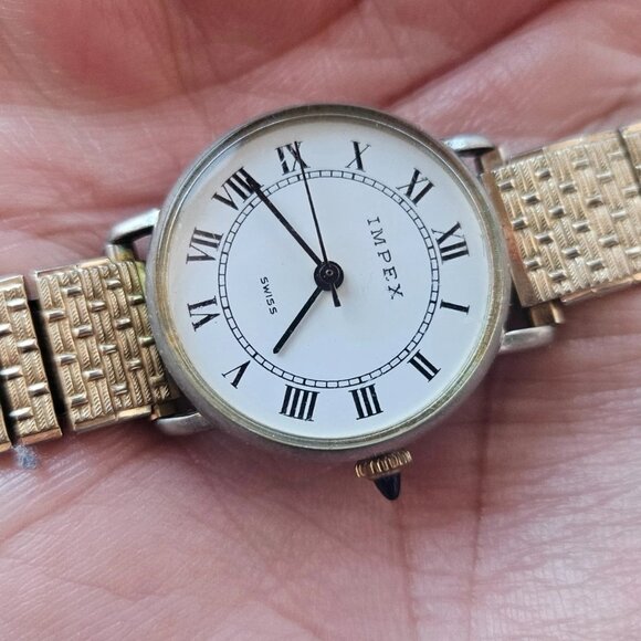 Vintage Impex Swiss Wristwatch Gold Tone Stretched Metal Band Hand Winding Watch main image 5